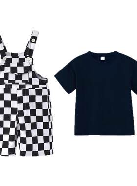 幼儿园舞蹈黑格子背带短裤