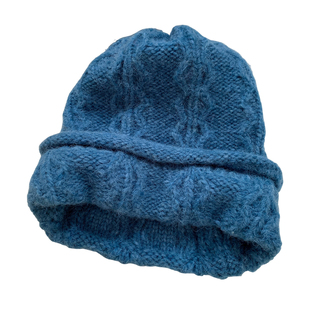 蓝色绞花针织毛线帽女秋冬显脸小保暖冷帽大头围韩系加厚包头帽子