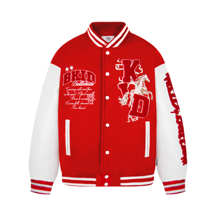 文文不乖美式复古风马年棒球服外套女情侣宽松刺绣字母拼色袖夹克