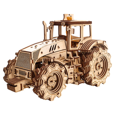 EWA拖拉机木制拼装模型兰博基尼4挡农机DIY手工积木男女玩具摆件