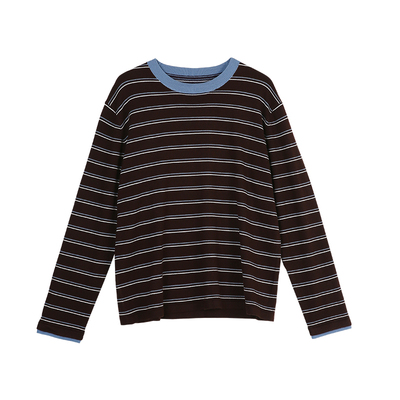 云上生活【织梦】丝光羊毛撞色条纹针织衫女宽松显瘦落肩袖上衣