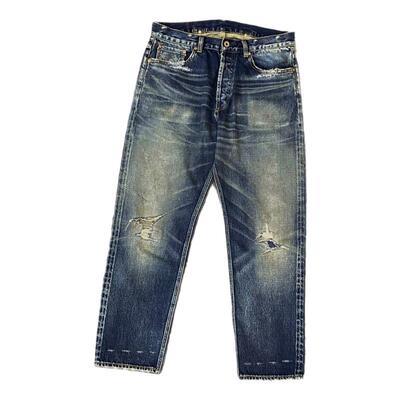 WIROTE/威络mad十周年新款破洞补丁自然水洗锥形赤耳牛仔裤九分裤