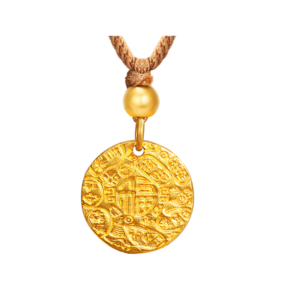 明牌珠宝吉言圆福牌古法黄金吊坠 足金平安吉祥国潮挂件AFC0928