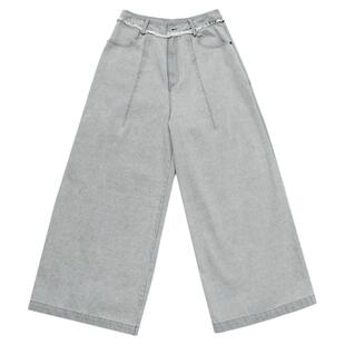 VCR STUDIO美式复古做旧水洗灰牛仔裤秋冬男女廓形休闲垂感弯刀裤