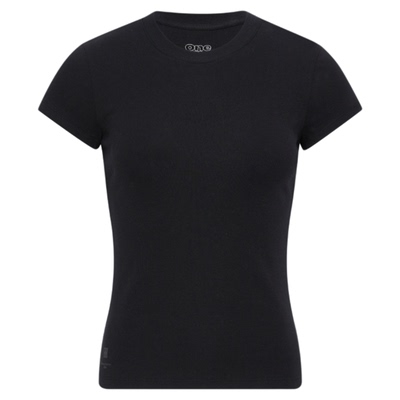 Oneup白T恤女休闲简约百搭紧身短款收腰正肩夏圆领红色短袖打底衫