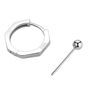 s999纯银耳钉女耳圈耳扣养耳洞耳环几何多边形黑色男高级感耳饰品