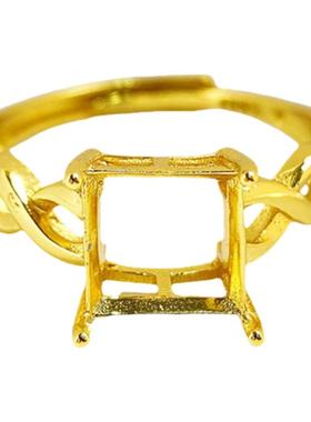 简约纯银正方形空托戒指diy饰品