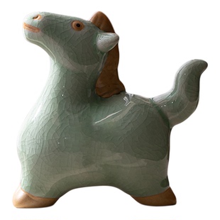 汝山明汝瓷马年生肖马到成功招财小摆件汝州汝窑创意小摆件新年礼