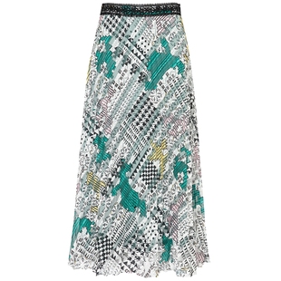 马天奴夏季撞色印花蕾丝网纱半身裙度假休闲半裙裙子甜美时尚