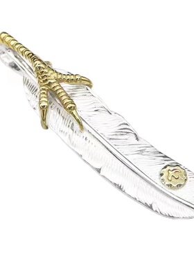 纯银鹰爪羽毛吊坠复古项链男士