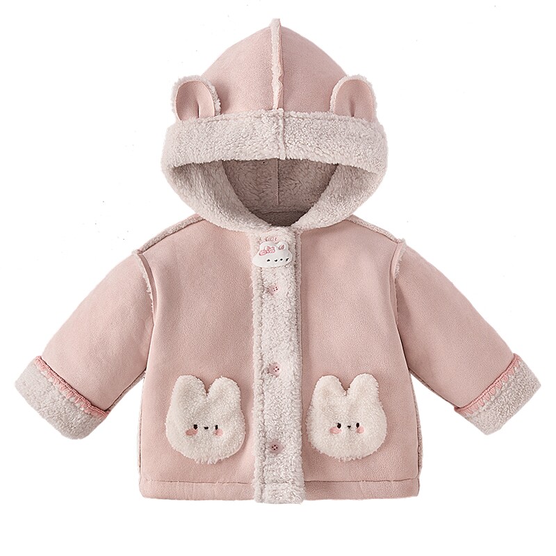 [春秋新品]女童冬装外套6宝宝加绒连帽上衣可爱兔子3儿童春秋衣服
