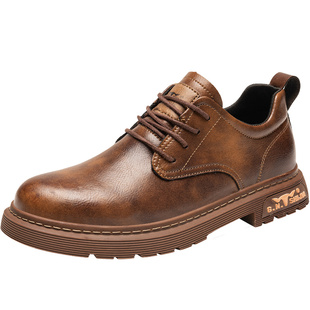 公牛世家男士皮鞋冬季软底英伦风工装男鞋复古商务休闲低帮马丁靴