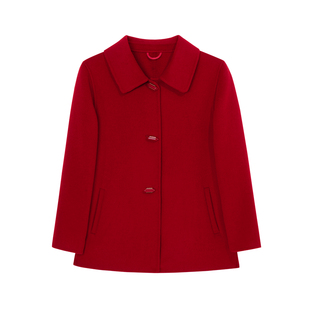 秋冬大码酒红色双面羊绒大衣女小个子本命年妈妈装短款羊毛呢外套