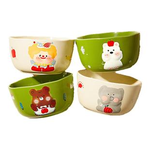 墨色陶瓷饭碗家用2026新款高颜值儿童吃饭碗可爱餐具个人专用碗具