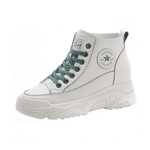 真皮厚底内增高小白鞋女冬季运动休闲轻便马丁短靴加绒保暖高帮鞋