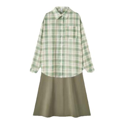 森马连衣裙女中长款格子衬衫修身吊带裙2025新款夏气质两件套裙子