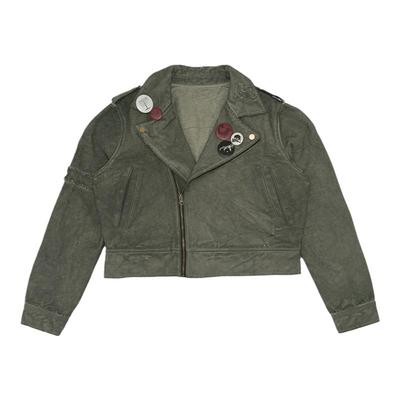 noE灰绿染色机车领修身短夹克