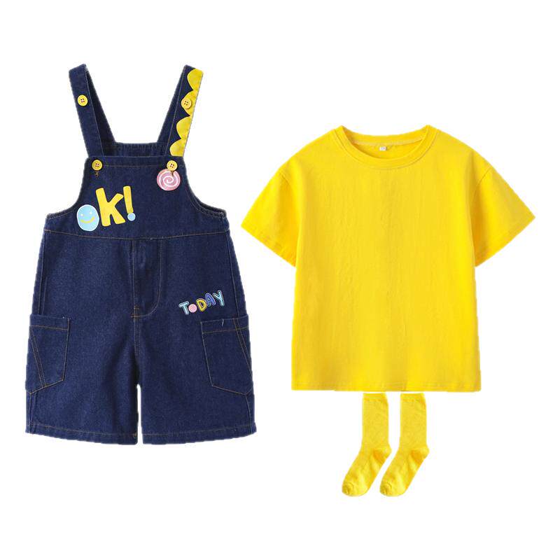 六一儿童牛仔背带短裤套装表演出班服男童女童幼儿园毕业拍照夏季