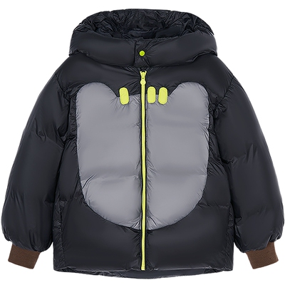 [90白鸭绒]woobaby儿童羽绒服25冬男童女童撞色加厚连帽外套保暖