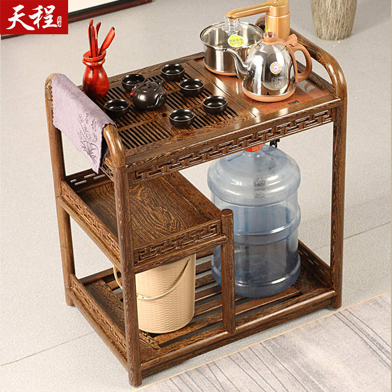 茶车实木移动带轮茶台鸡翅木红木功夫茶几中式小泡茶桌茶水架推车