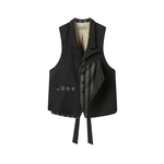 半片花瓣「咏叹」格条纹拼接双层翻页腰带马甲 复古撞色多形态