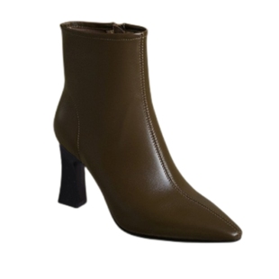 东北羊羔毛靴子短靴女高端尖头法式高跟加绒女鞋秋冬新款雪地靴爆