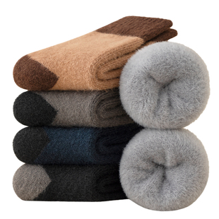 厚羊绒袜子男冬季中筒袜加厚保暖发热羊毛袜东北抗寒睡眠加绒棉袜