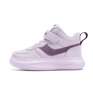 巴布豆女童鞋子2025新款冬季儿童运动鞋皮面防水加绒高帮女孩板鞋