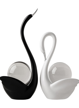 中古现代水晶球情侣天鹅摆件家居玄关客厅酒柜电视柜装饰品