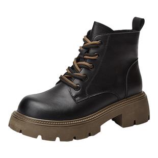 达芙妮马丁靴女款2025新款冬季加绒真皮英伦风大头厚底小个子短靴