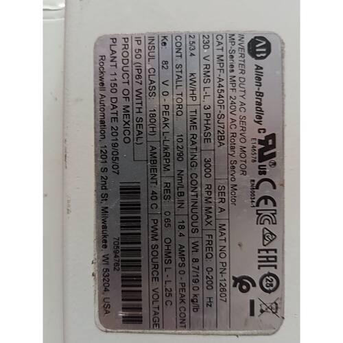询价下单AB罗克韦尔伺服电机MPF-A4540F-SJ72BA，全新