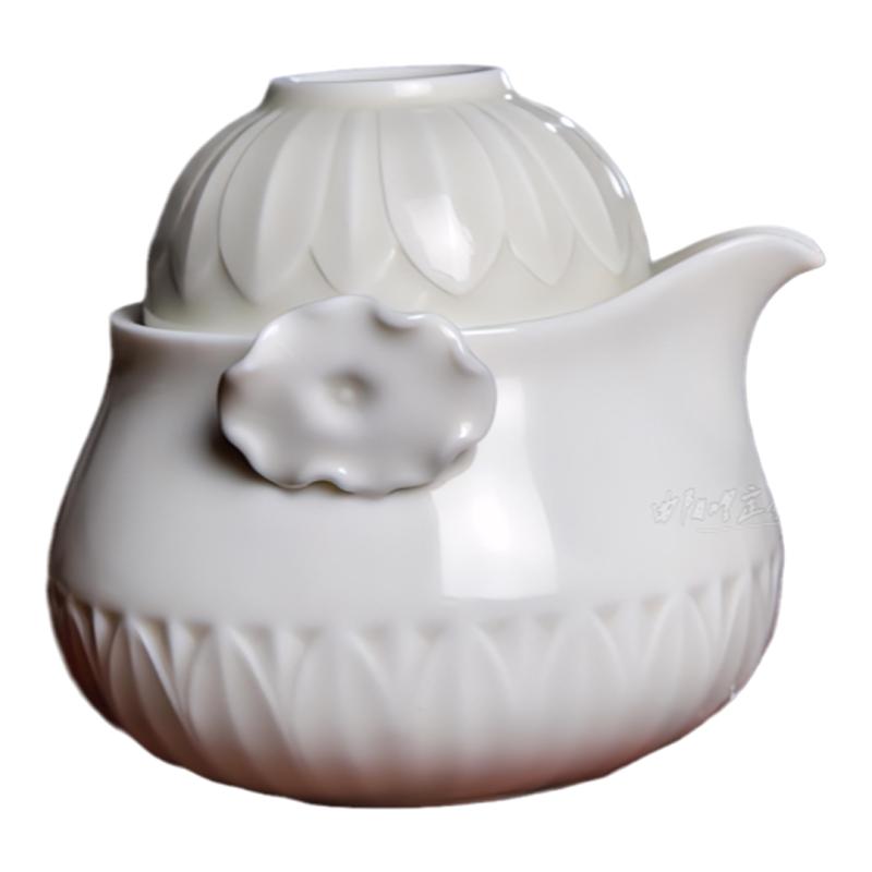 定瓷茶具定窑白瓷莲纹快客壶茶壶