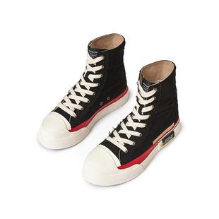 ARTICLE NO.高帮黑拼红厚底增高帆布鞋休闲鞋硫化鞋子男女同款