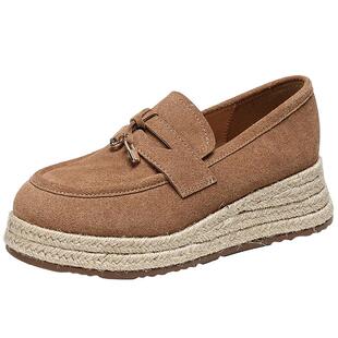 EBLAN/伊伴一脚蹬草编渔夫鞋女2026春新款厚底乐福鞋松糕勃肯单鞋