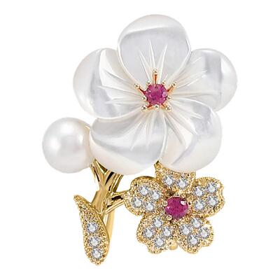 小香风梅花天然珍珠母贝胸针扣女
