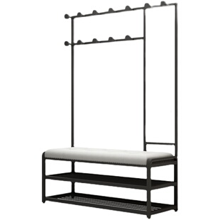 现代简约衣帽架换鞋凳挂衣架一体组合镜子家用穿鞋凳子入户储存