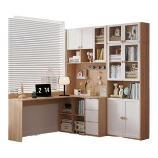 可比熊实木转角书桌书架一体北欧儿童书柜组合学习桌L型电脑桌