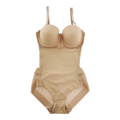 带罩杯透气聚拢后脱式连体塑身衣