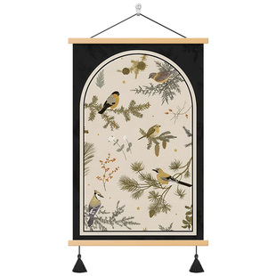 法式花鸟图玄关装饰画中古艺术玄关挂画沙发背景墙竖版卷轴壁画