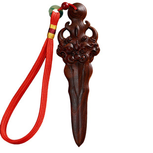 桃木剑复古吊坠雷击紫微剑手把件挂件古风创意睚眦剑