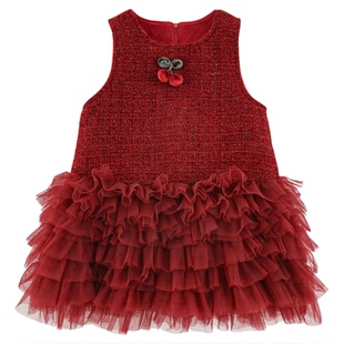 幼悠女童2025冬季新款红色背心裙加绒保暖过年服小香风厚实过年服