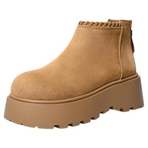 高蒂厚底勃肯鞋女2025新款秋冬加绒保暖深口高帮单鞋增高磨砂短靴