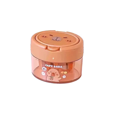 儿童铅笔转笔刀卷笔刀卡皮巴拉手动旋转削笔器卡通手动带盖双孔