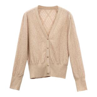 HONRN/红人气质设计感v领长袖羊毛针织衫开衫女上衣春秋HI33OM122