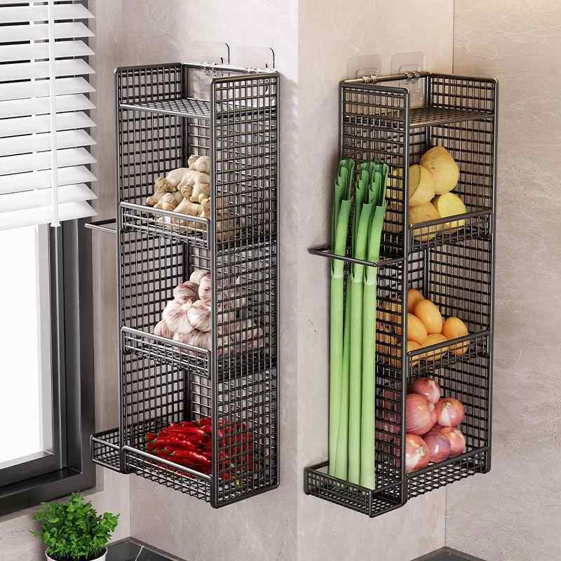 壁挂式置物架水果厨房收纳免艺调料蔬菜挂架打孔篮架墙上铁多层壁