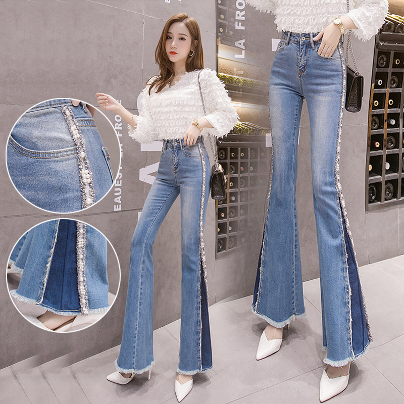 喇叭牛仔裤女2019秋冬高腰修身显瘦重工刺绣钉珠阔腿微喇裤长裤子|ruв категории Женская одежда, джинсы - от Buy2taobao.com для оказания профессиональной услуги покупки агента Taobao
