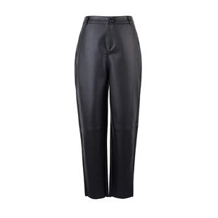 海宁真皮皮裤女2025新款绵羊皮小脚哈伦裤高腰显瘦九分休闲萝卜裤