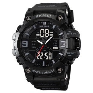 时刻美学生手表男款双机芯运动男士闹钟防水腕表多功能双显大表盘