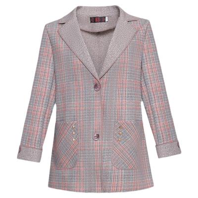 妈妈单层格子西装外套薄款