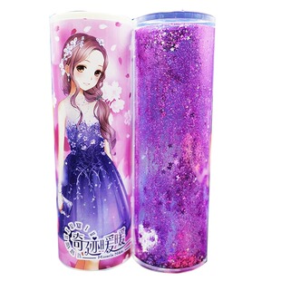铅笔盒抖音网红圆形流沙同款男女孩文具多功能创意公主多功能学生